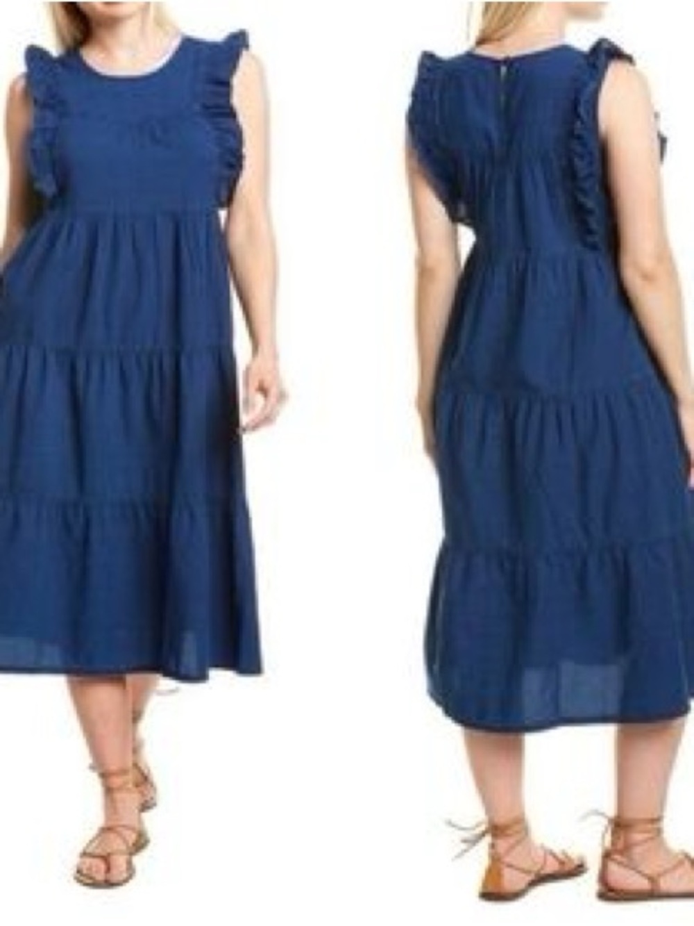 Madewell Indigo Bodice Tiered Midi Dress - Small
